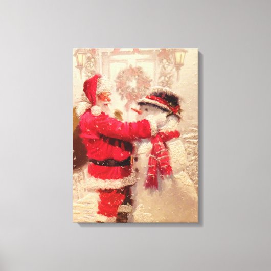 Santa Claus en Snowman Canvas Afdruk (Voorkant)