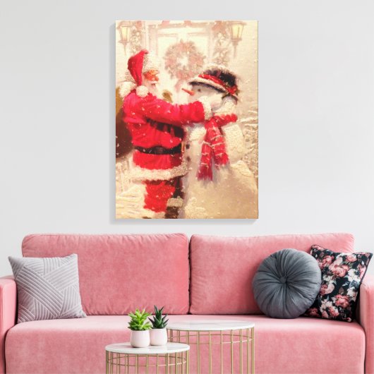 Santa Claus en Snowman Canvas Afdruk (Insitu (Woonkamer))