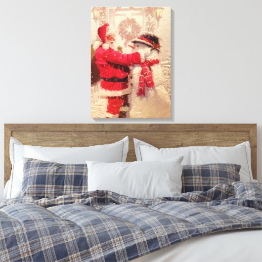 Santa Claus en Snowman Canvas Afdruk (Insitu (Slaapkamer))