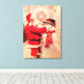 Santa Claus en Snowman Canvas Afdruk (Insitu (Houten vloer))