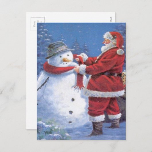 Santa Claus en Snowman Feestdagenkaart (Voorkant / Achterkant)