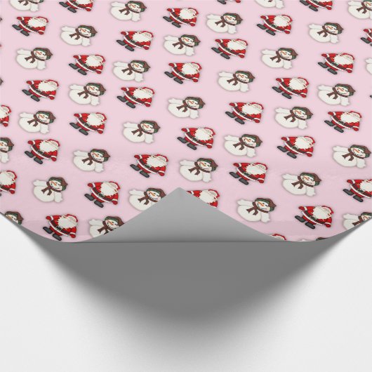 Santa Claus- en Snowman-pakpapier (roze) Cadeaupapier (Hoek)