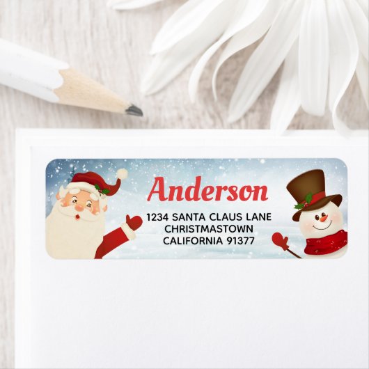 Santa Claus en Snowman Return Address Label (Insitu)