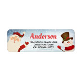 Santa Claus en Snowman Return Address Label (Voorkant)