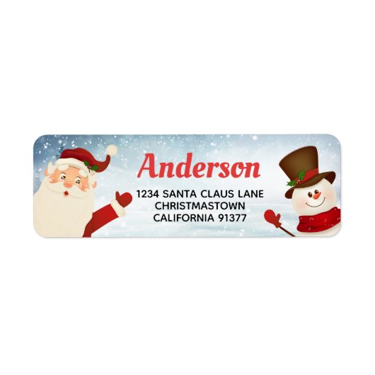 Santa Claus en Snowman Return Address Label (Voorkant)
