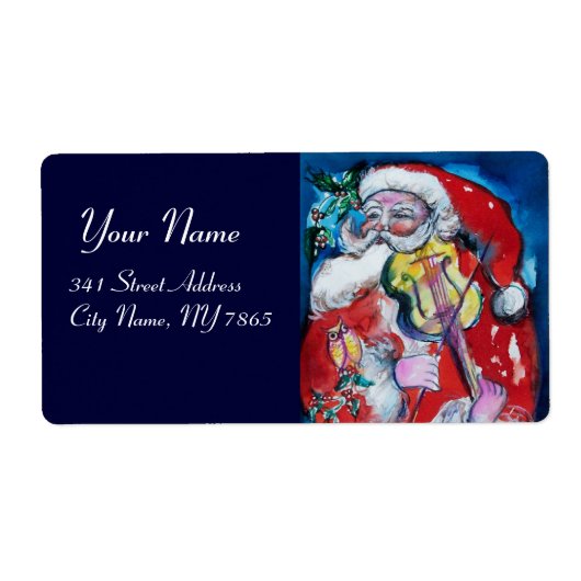 SANTA CLAUS EN VIOLIN Musical Red Blue Etiket (Voorkant)
