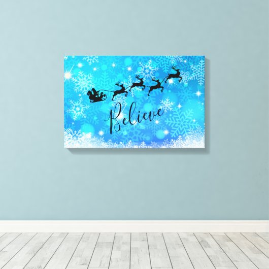 Santa Claus en zijn vliegende rendiertje - Geloof Canvas Afdruk (Insitu (Houten vloer))