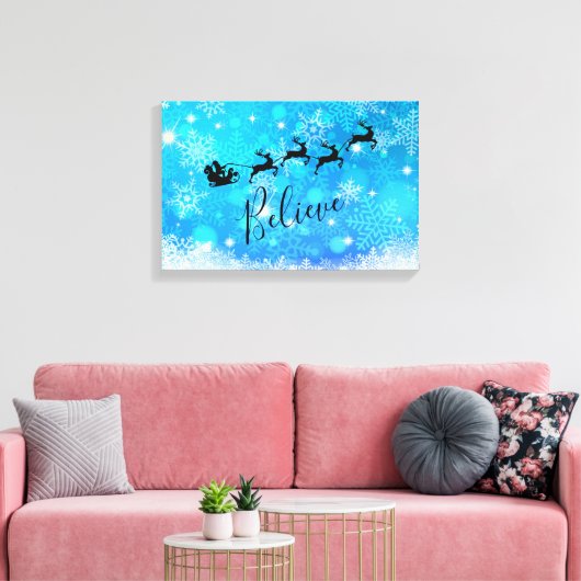 Santa Claus en zijn vliegende rendiertje - Geloof Canvas Afdruk (Insitu (Woonkamer))