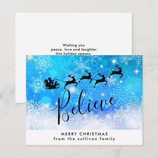 Santa Claus en zijn vliegende rendiertje - Geloof Feestdagenkaart (Voorkant / Achterkant)