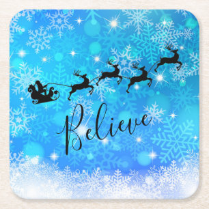Santa Claus en zijn vliegende rendiertje - Geloof Kartonnen Onderzetters
