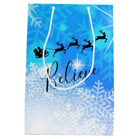 Santa Claus en zijn vliegende rendiertje - Geloof Medium Cadeauzakje (Achterkant)