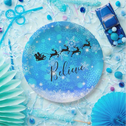 Santa Claus en zijn vliegende rendiertje - Geloof Papieren Bordje (Feest)