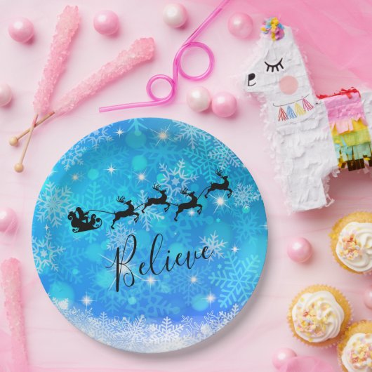 Santa Claus en zijn vliegende rendiertje - Geloof Papieren Bordje (Feest)