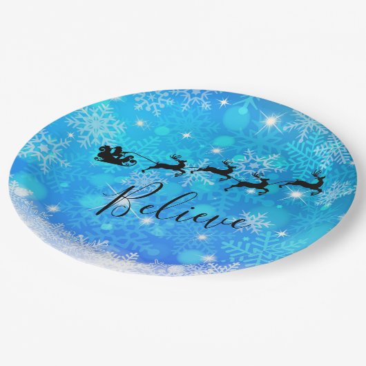 Santa Claus en zijn vliegende rendiertje - Geloof Papieren Bordje (Gekanteld)