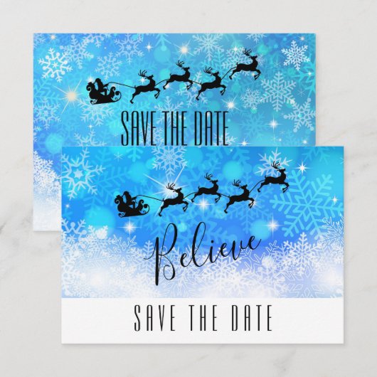 Santa Claus en zijn vliegende rendiertje - Geloof Save The Date (Voorkant / Achterkant)