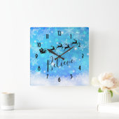 Santa Claus en zijn vliegende rendiertje - Geloof Vierkante Klok (Huis)