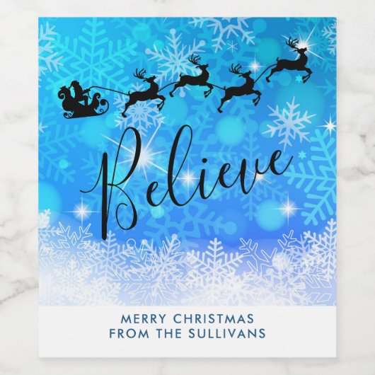 Santa Claus en zijn vliegende rendiertje - Geloof Wijn Etiket (Enkel label)