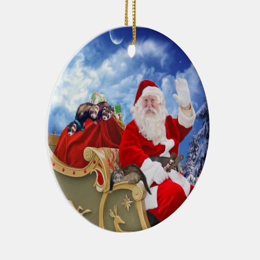 Santa Claus en Zijne kerstmis Keramisch Ornament (Rechts)