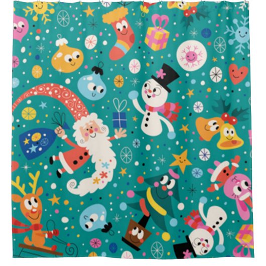 Santa Claus en Zijne Merry Friends Douchegordijn (Voorkant)