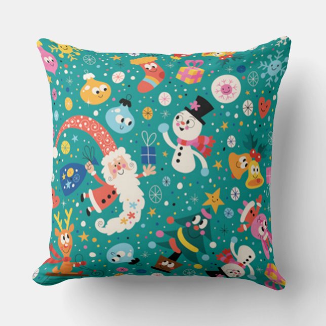 Santa Claus en Zijne Merry Friends Kussen (Voorkant)