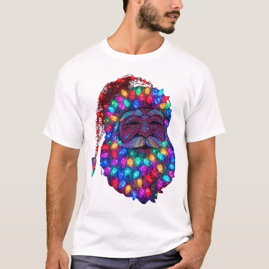 Santa Claus Face Made From Christmas Tree Lights T-shirt (Voorkant)