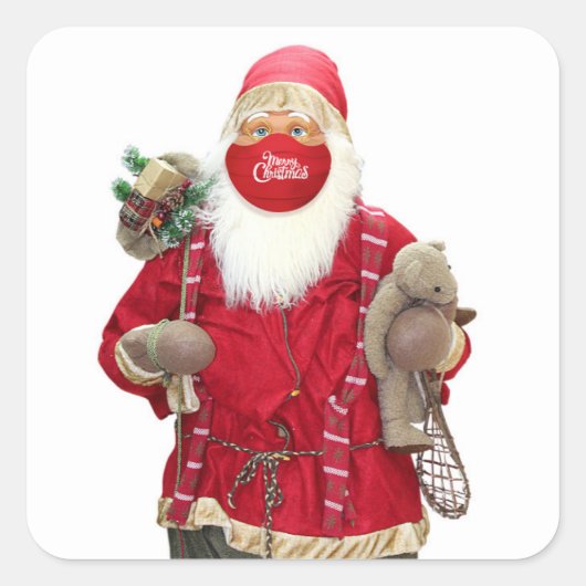 Santa Claus Face Mask Vierkante Sticker (Voorkant)