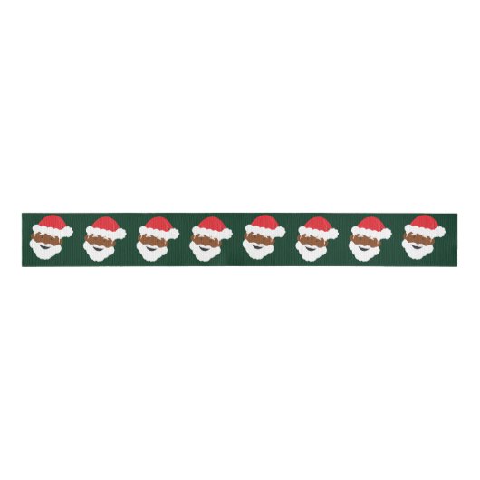 Santa Claus Face Red Green Brown Skin Kerstmis Grosgrain Lint (Voorkant)