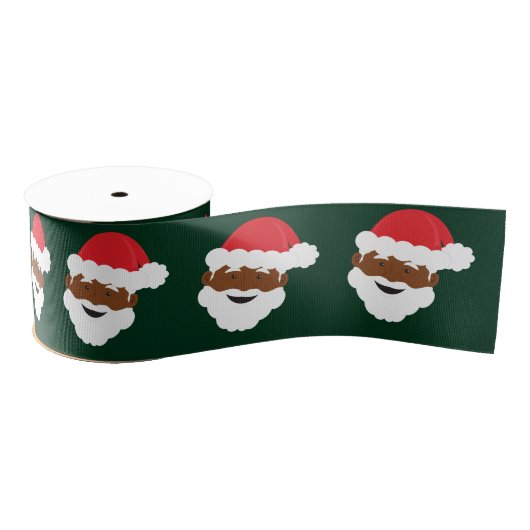 Santa Claus Face Red Green Brown Skin Kerstmis Grosgrain Lint (Spoel)