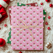 Santa Claus Face Roze Groen Rood Inpakpapier Vel