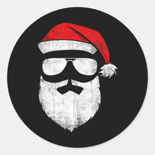 Santa Claus Face Sunbril met Pet Bard Christm Ronde Sticker (Voorkant)
