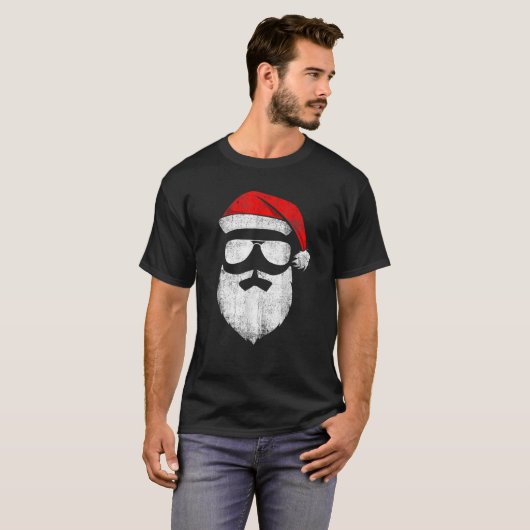 Santa Claus Face Sunbril met Pet Bard Christm T-shirt (Voorkant volledig)
