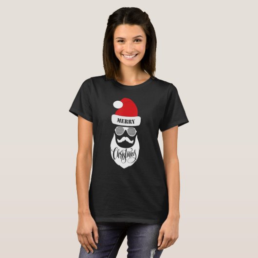 Santa Claus Face Sunbril met Pet Beard Christm T-shirt (Voorkant volledig)