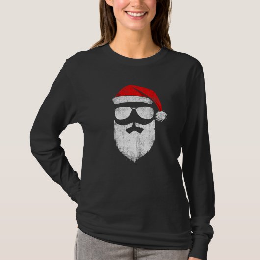 Santa Claus Face Sunglasses with Hat Beard Christm T-shirt (Voorkant)