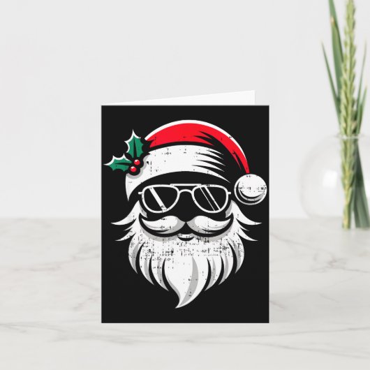 Santa Claus Face Sungles With Hat Beard Christmas  Kaart (Voorkant)
