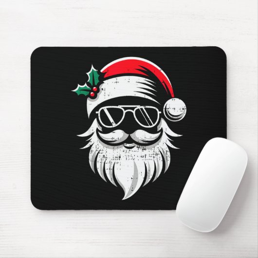 Santa Claus Face Sungles With Hat Beard Christmas Muismat (Met muis)