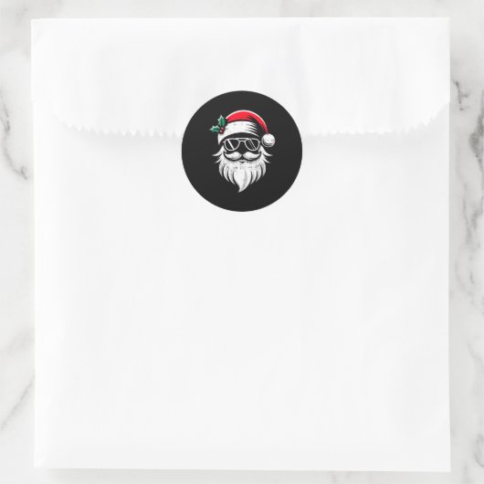 Santa Claus Face Sungles With Hat Beard Christmas  Ronde Sticker (Tas)