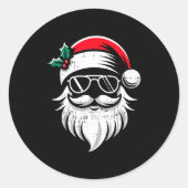 Santa Claus Face Sungles With Hat Beard Christmas  Ronde Sticker (Voorkant)
