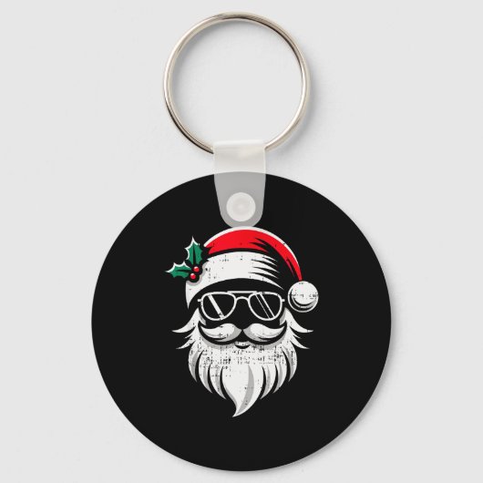 Santa Claus Face Sungles With Hat Beard Christmas  Sleutelhanger (Voorkant)