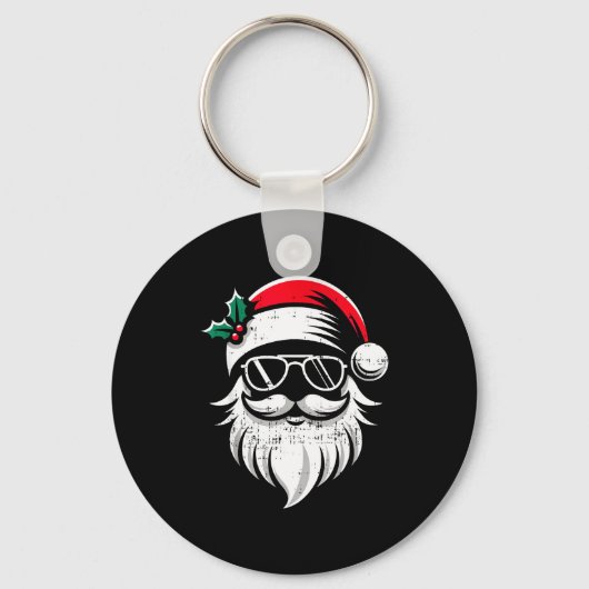 Santa Claus Face Sungles With Hat Beard Christmas  Sleutelhanger (Voorkant)