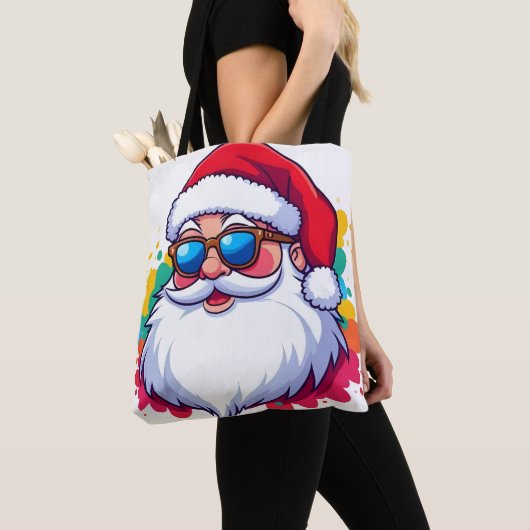 Santa Claus Face With Paint Splatter Christmas Tote Bag (Dichtbij)