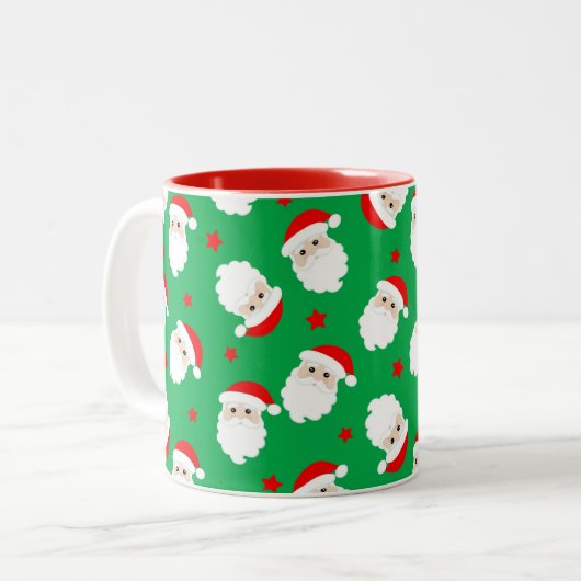Santa Claus Faces Christmas Coffee Mug Xmas Cup Tweekleurige Koffiemok (Voorkant links)