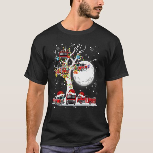 Santa Claus Fire Engines On Tree Christmas Pajama  T-shirt (Voorkant)