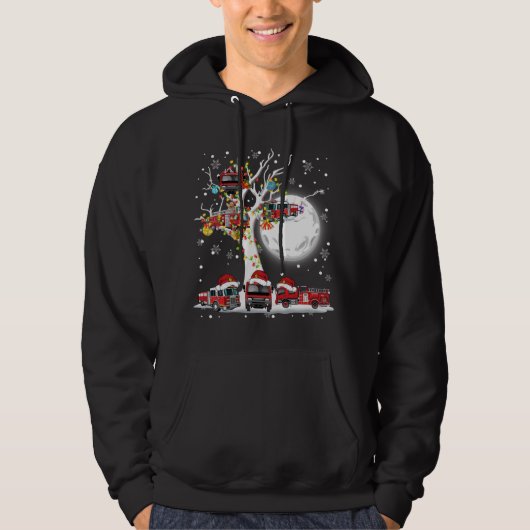 Santa Claus Fire Engines op Tree Kerstmis Pajama Hoodie (Voorkant)