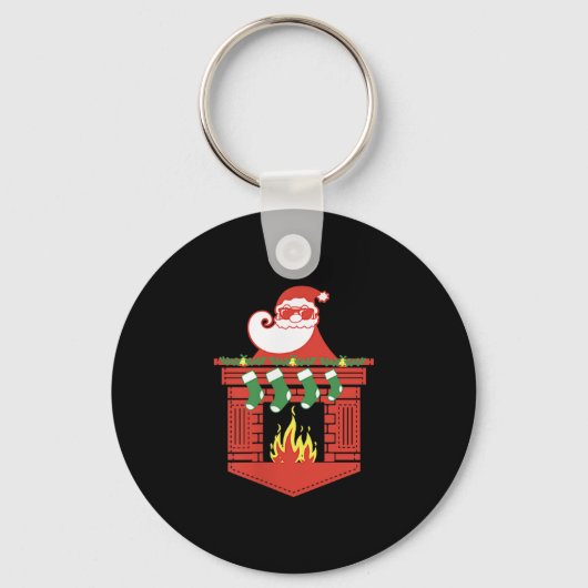 Santa Claus Fireplace Cket Funny Christmas Sleutelhanger (Voorkant)