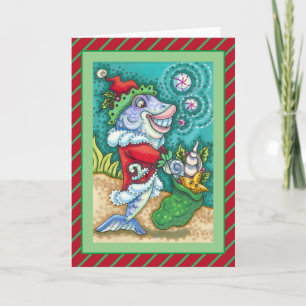 SANTA CLAUS FISH TALES, STARFISH, BAG VAN SEASHELL FEESTDAGEN KAART