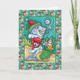 SANTA CLAUS FISH TALES, STARFISH, BAG VAN SEASHELL FEESTDAGEN KAART
