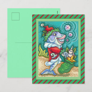 SANTA CLAUS FISH TALES, STARFISH, BAG VAN SEASHELL FEESTDAGENKAART