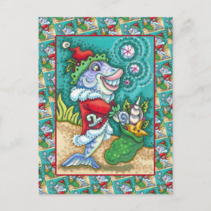 SANTA CLAUS FISH TALES, STARFISH, BAG VAN SEASHELL FEESTDAGENKAART