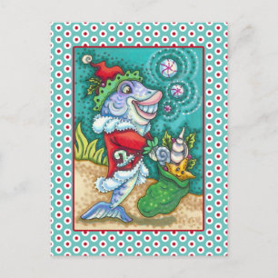 SANTA CLAUS FISH TALES, STARFISH, BAG VAN SEASHELL FEESTDAGENKAART