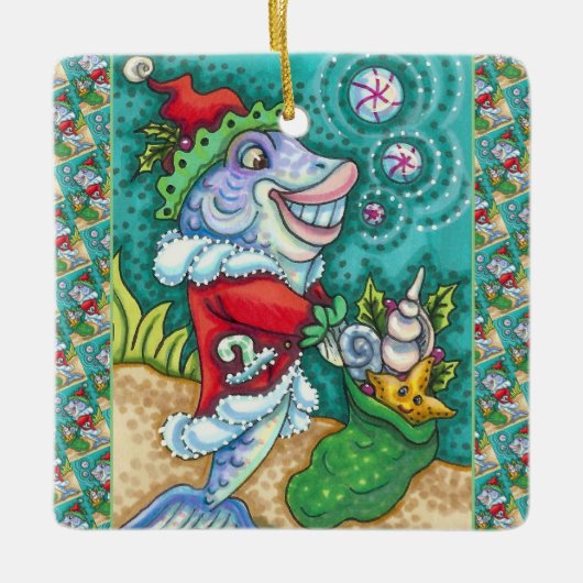 SANTA CLAUS FISH TALES, STARFISH, BAG VAN SEASHELL KERAMISCH ORNAMENT (Voorkant)